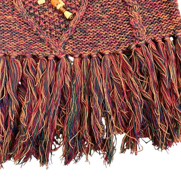 K.C. Creations Oversized Boho Artsy Tunic Sweater W Fringe Hem Rainbow Marled - Picture 10 of 16